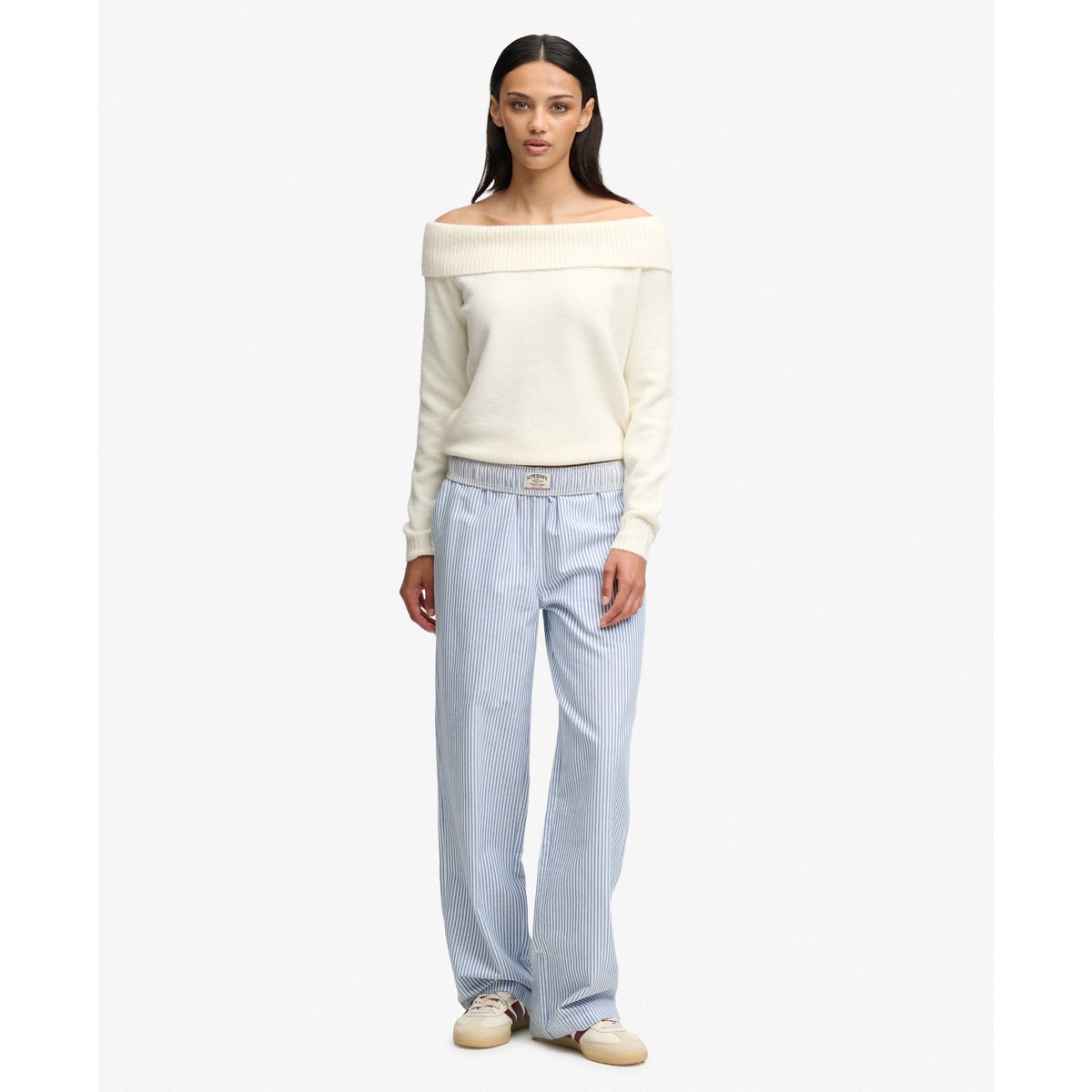 Pull Bardot Maille Coupe Ajustée blanc cassé os du désert, SUPERDRY