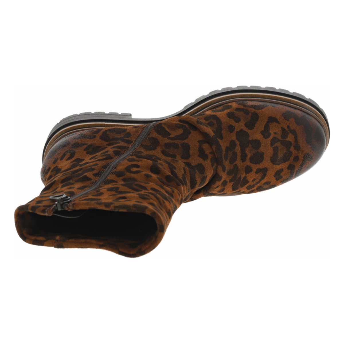 Bottes en cuir léopard avec semelle à talon plat et fermeture zippée léopard, MJUS