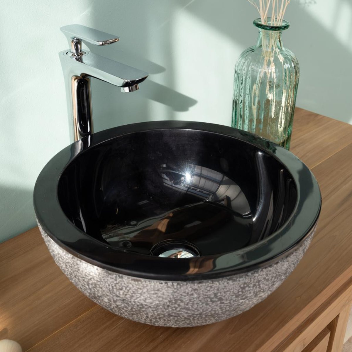 Lave mains en marbre rond 35cm STROMBOLI noir, WANDA COLLECTION