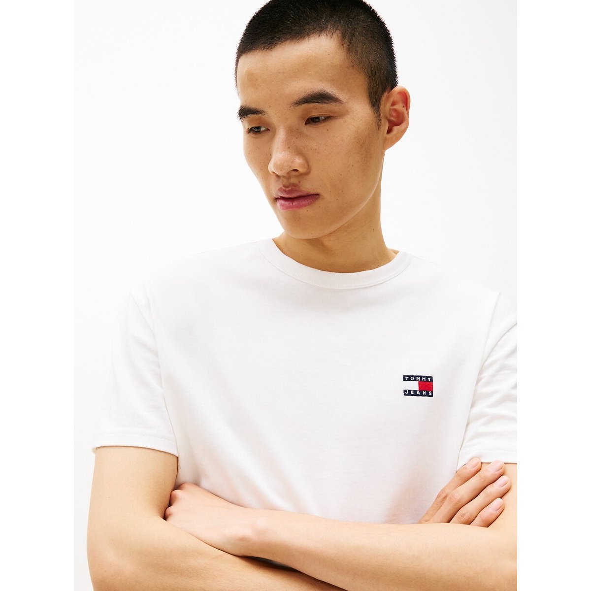 T-shirt girocollo con logo ecru , TOMMY JEANS