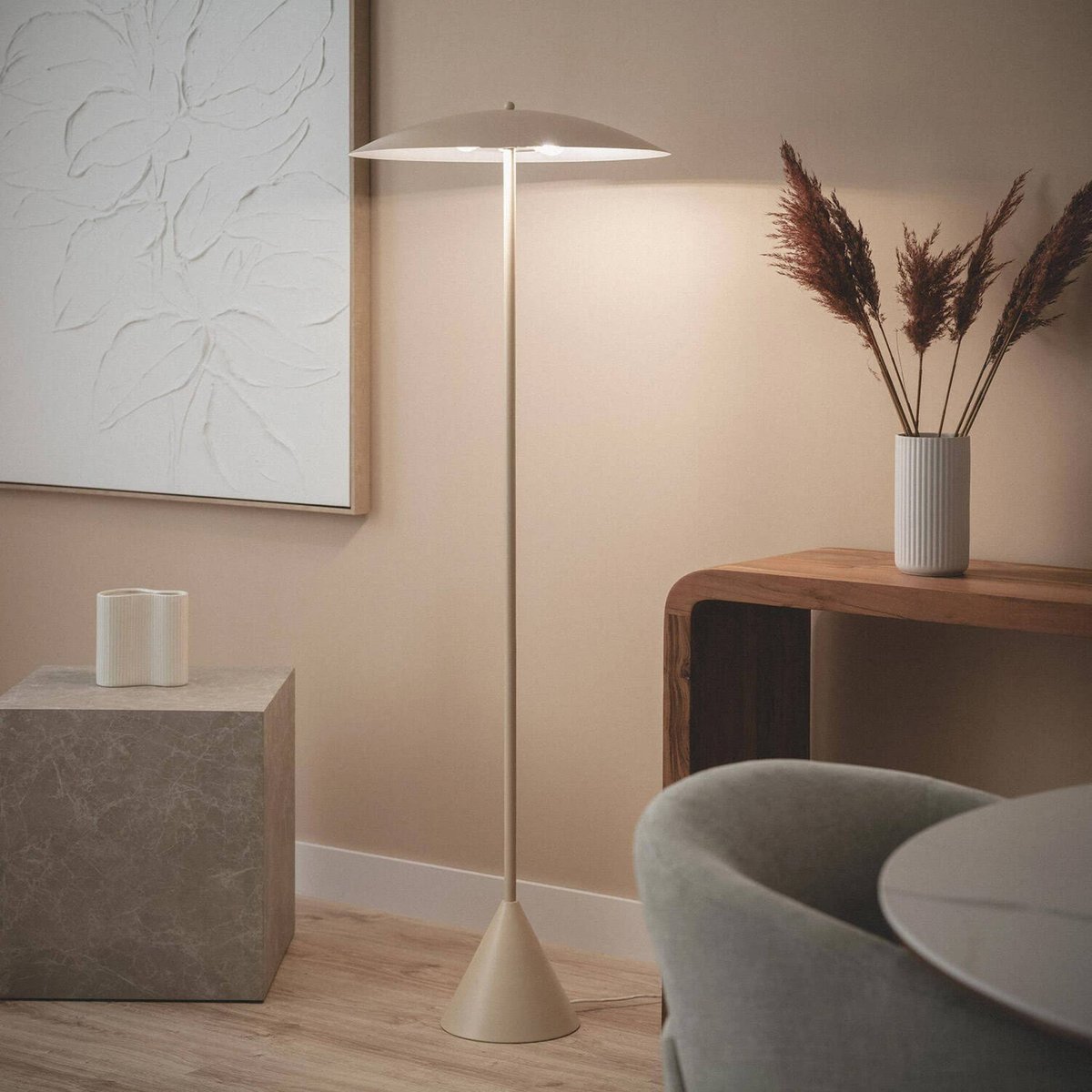 Lampadaire intérieur métal Ø50cm LYSE beige, SWEEEK
