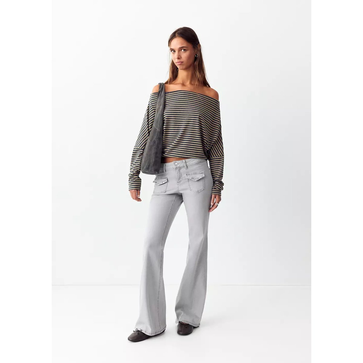 Jean flare clouté gris denim, MANGO TEEN
