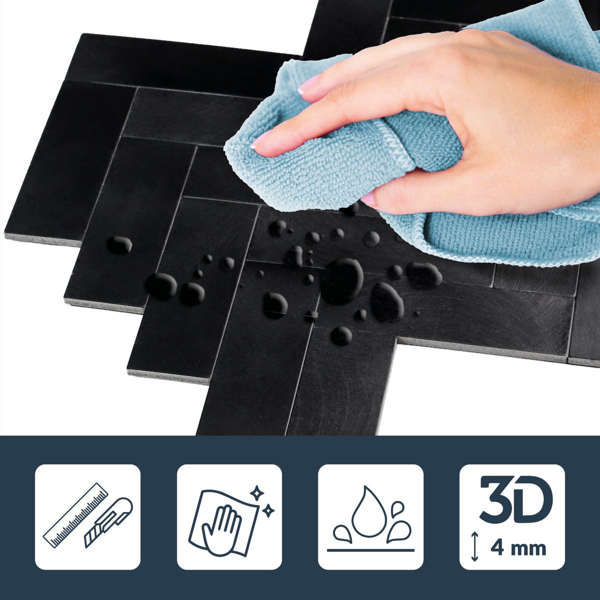 Crédence adhésive murale 3D - Effet chevron 4 pièces couleur unique, DOUCEUR D'INTÉRIEUR