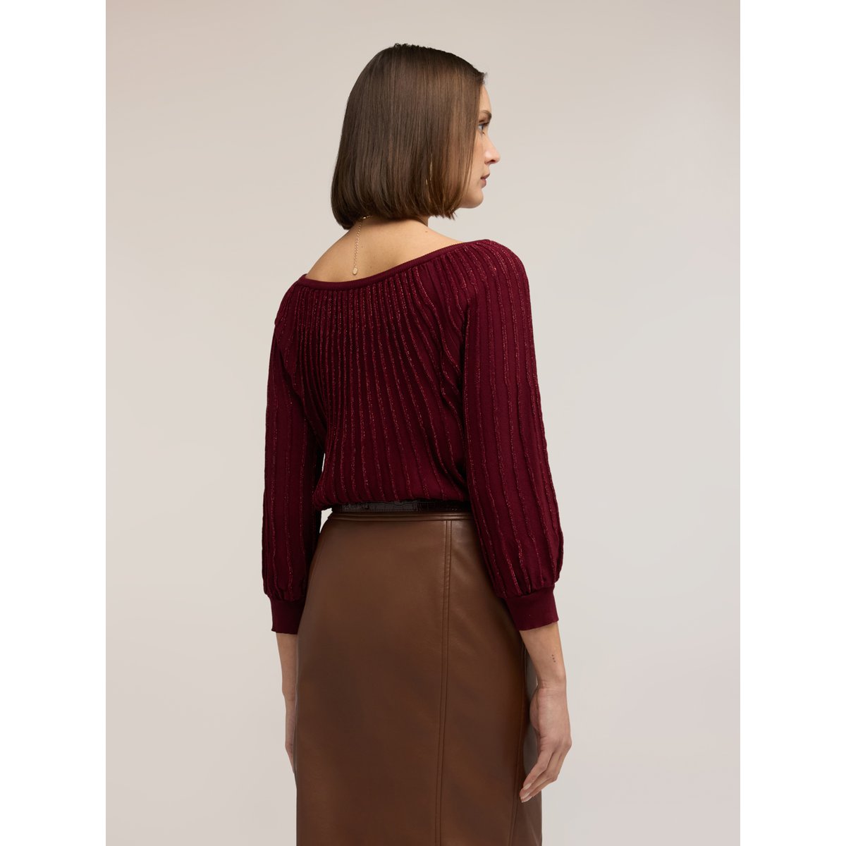 Pull à rayures fil textile et manches ballon burgundy, MOTIVI