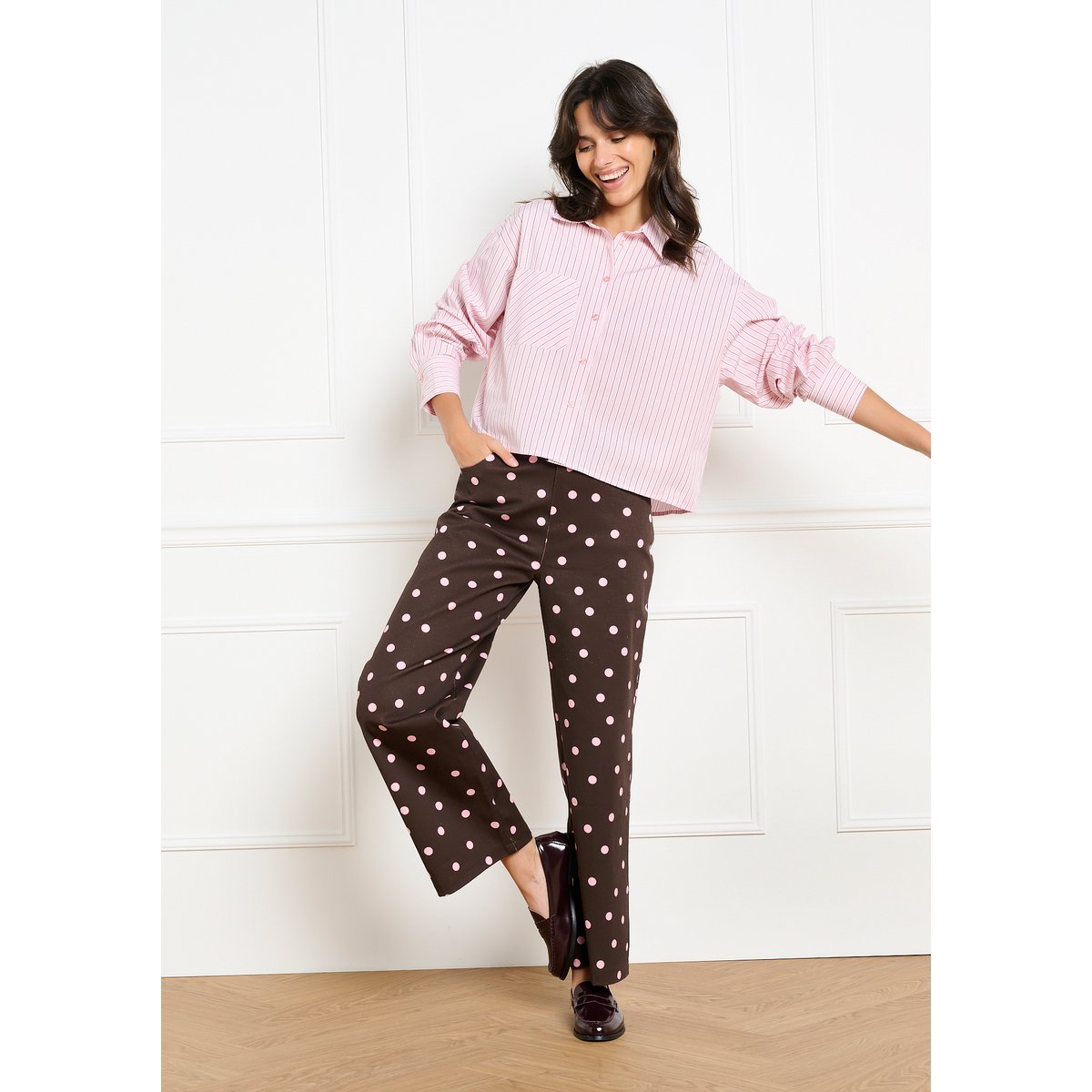 Pantalon large brun fonce chocolate, LOLALIZA