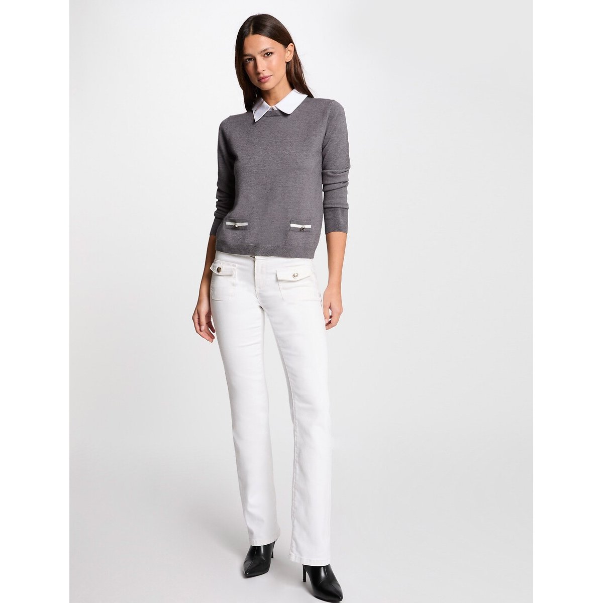 Jumper with Shirt Collar mid-grey, MORGAN
