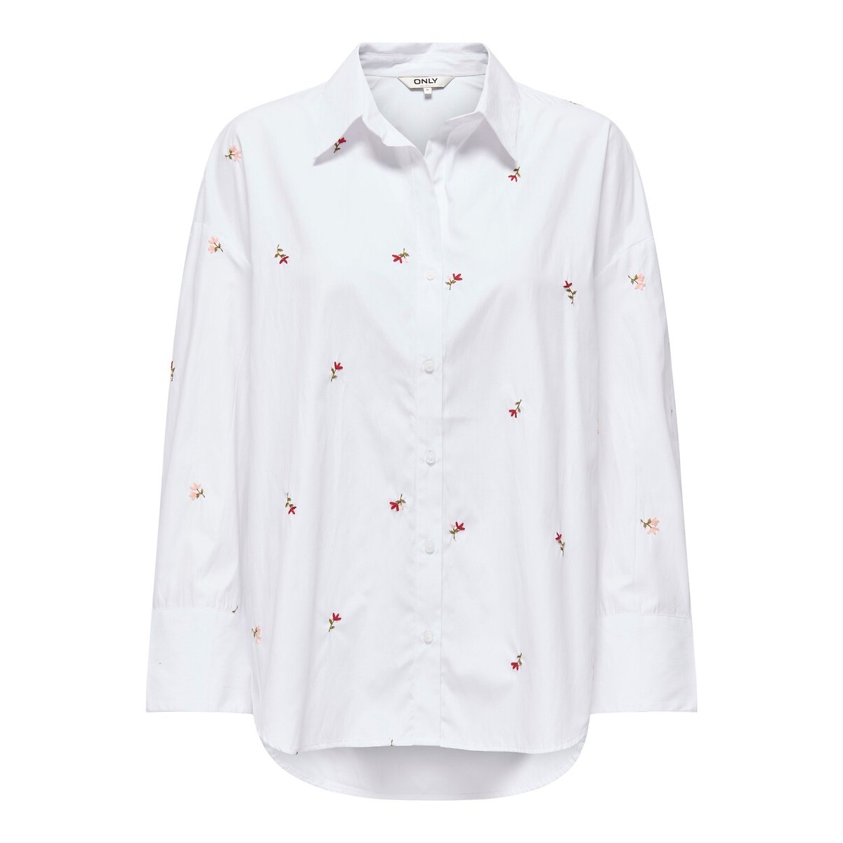 Chemise manches longues brodée blanc fleuri, ONLY