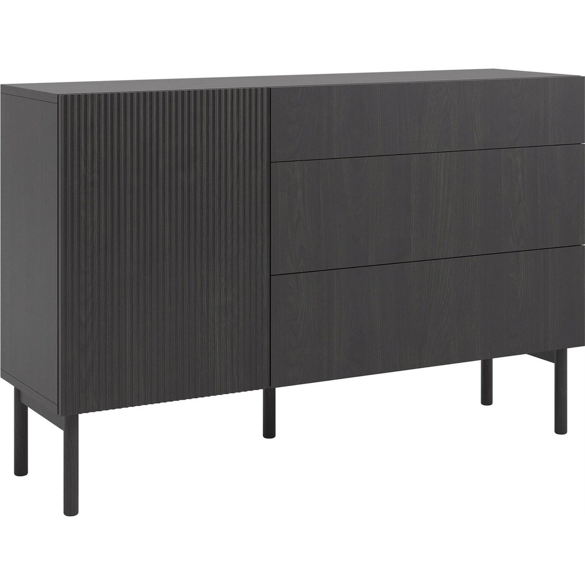 Commode japandi avec porte et 3 tiroirs noir, RECOLLECTION