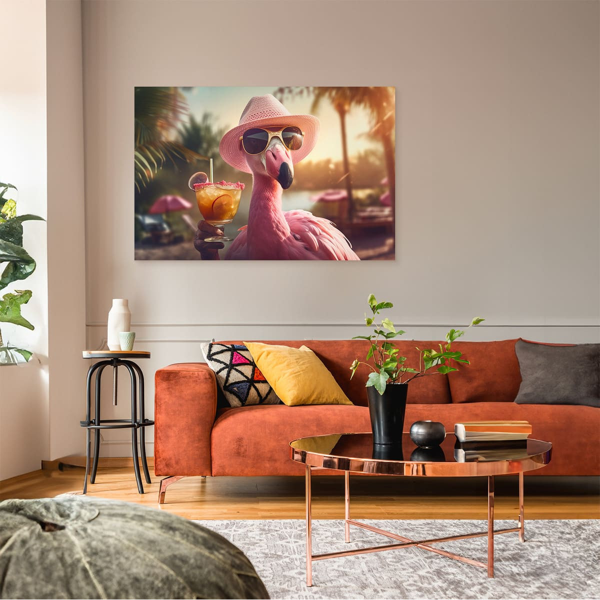 Tableau Mural Flamant Rose Chic Avec Cocktail ANIMAUX HUMANISÉS tableau en verre synthétique, CEANOTHE
