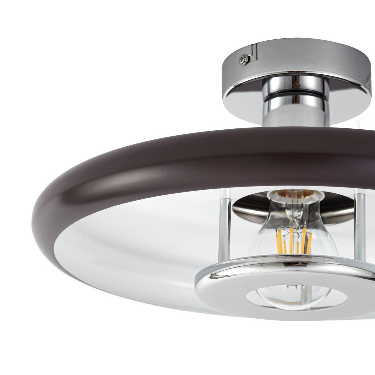Plafonnier en métal vintage, Branford marron, chrome, LINDBY