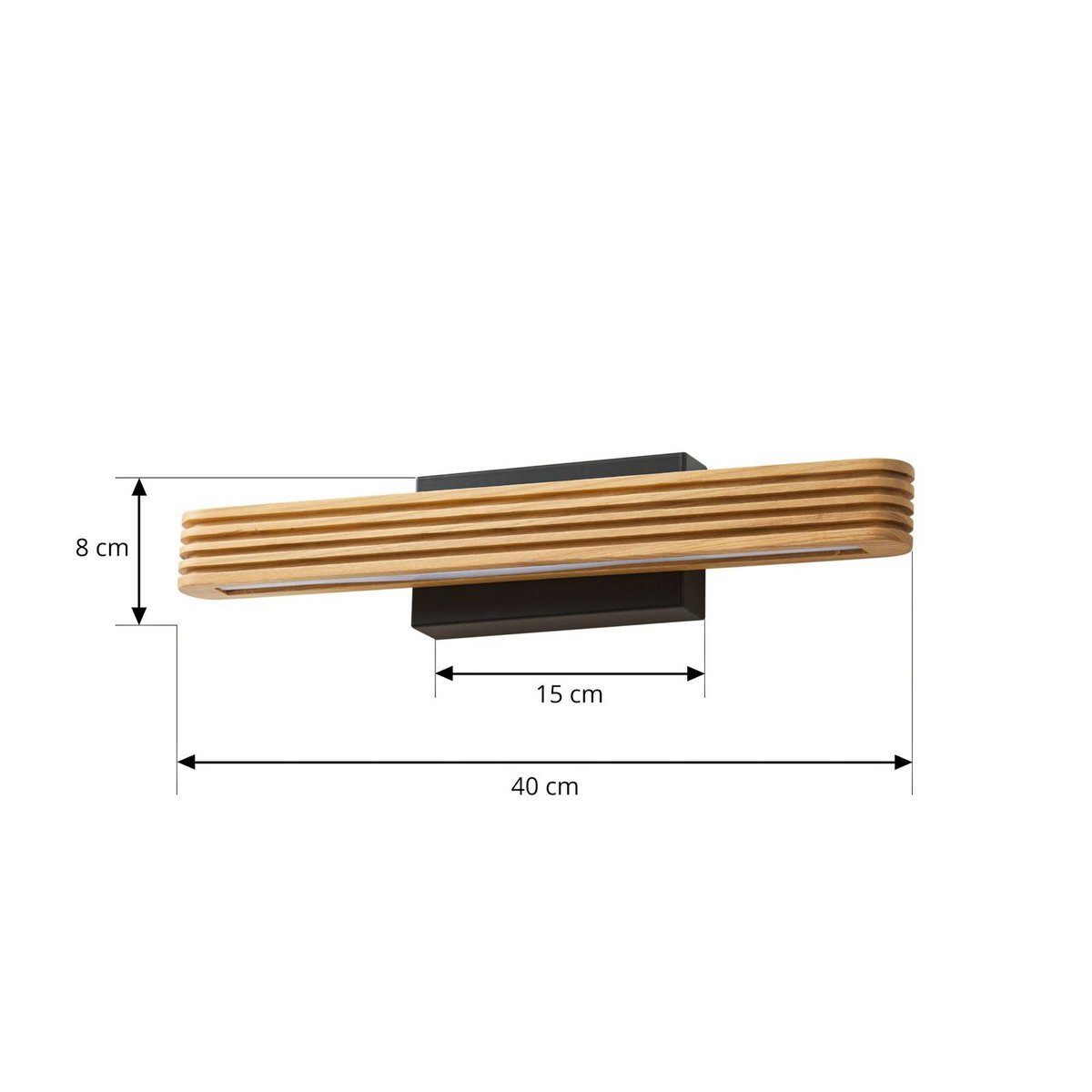 Applique en bois moderneLED, Lieske bois clair, noir, LUCANDE