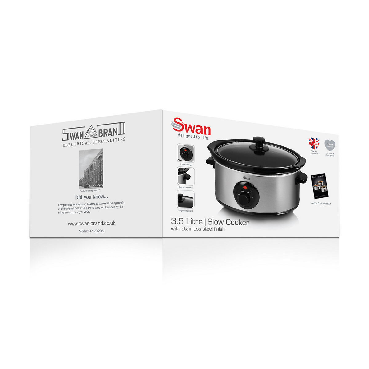 3.5L Stainless Steel Slow Cooker - SF17020 silver-coloured, SWAN