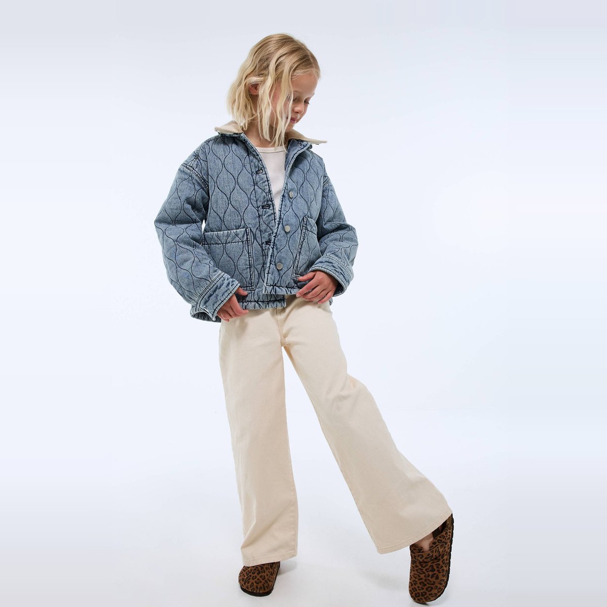 Veste matelassée en jean light blue stone, MONOPRIX