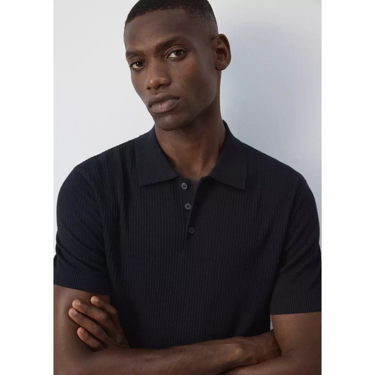 Polo maille fine côtelée bleu nuit, MANGO MAN