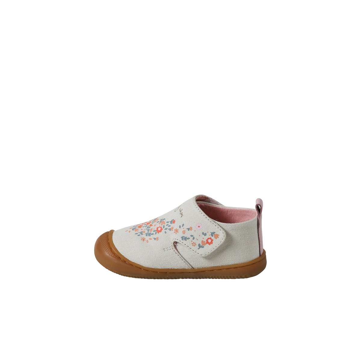 Chaussons bébé toile scratch blanc imprimé, VERTBAUDET