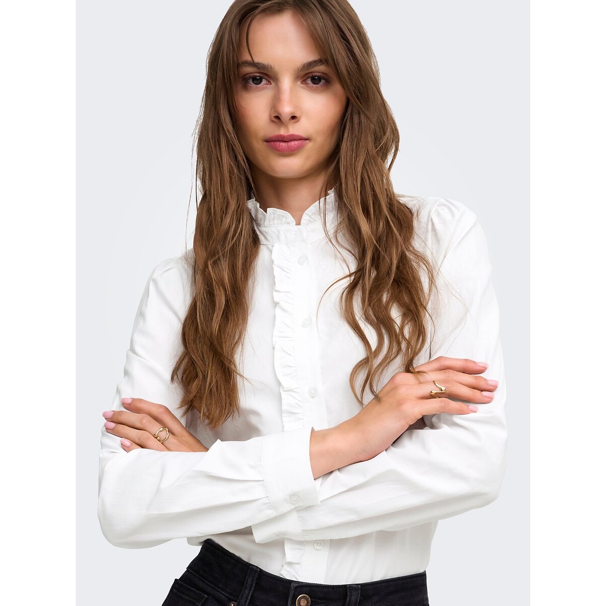 Bluse mit gerüschtem Mao-Kragen weiss, ONLY