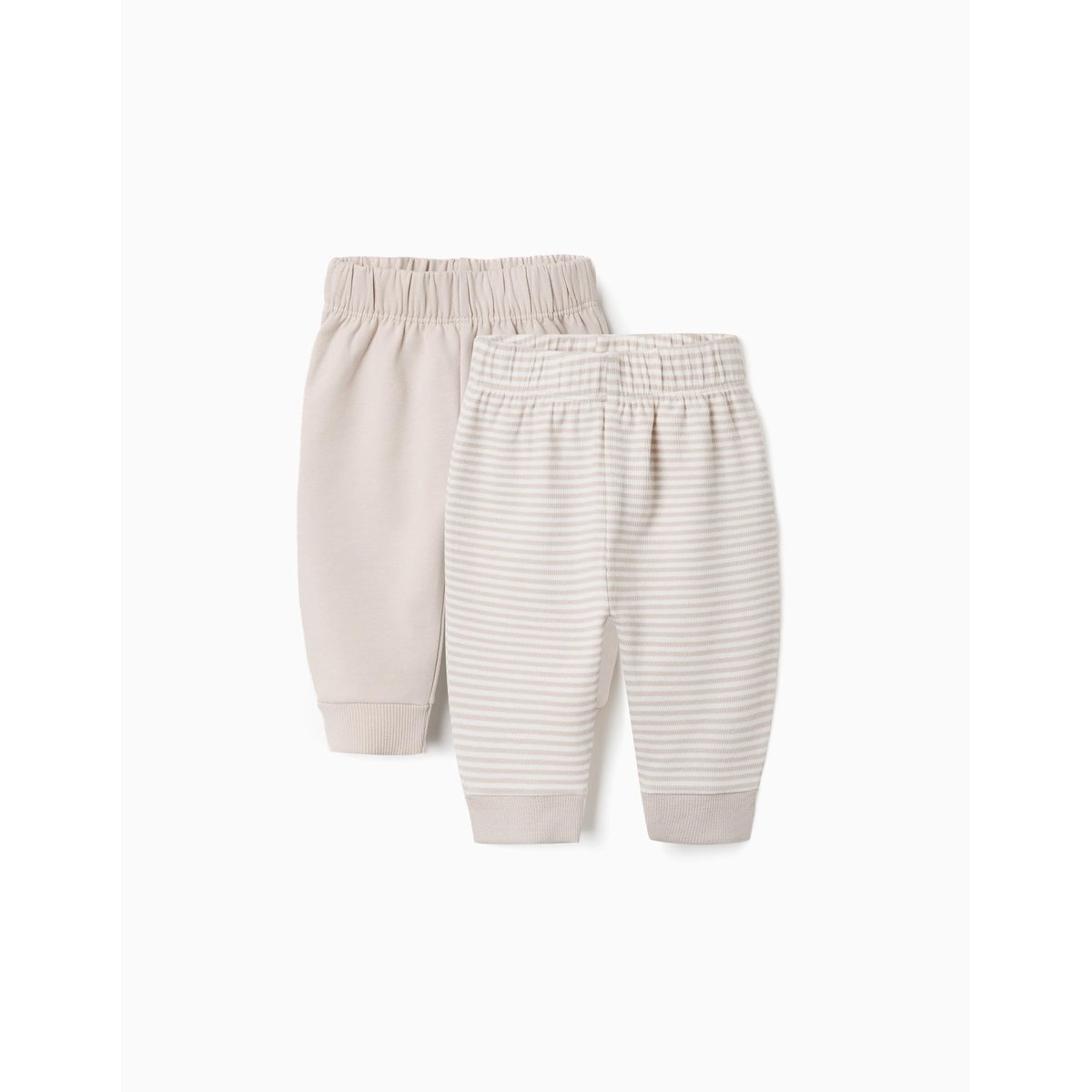 Lot de 2 pantalons en coton unis/à rayures gris clair, ZIPPY