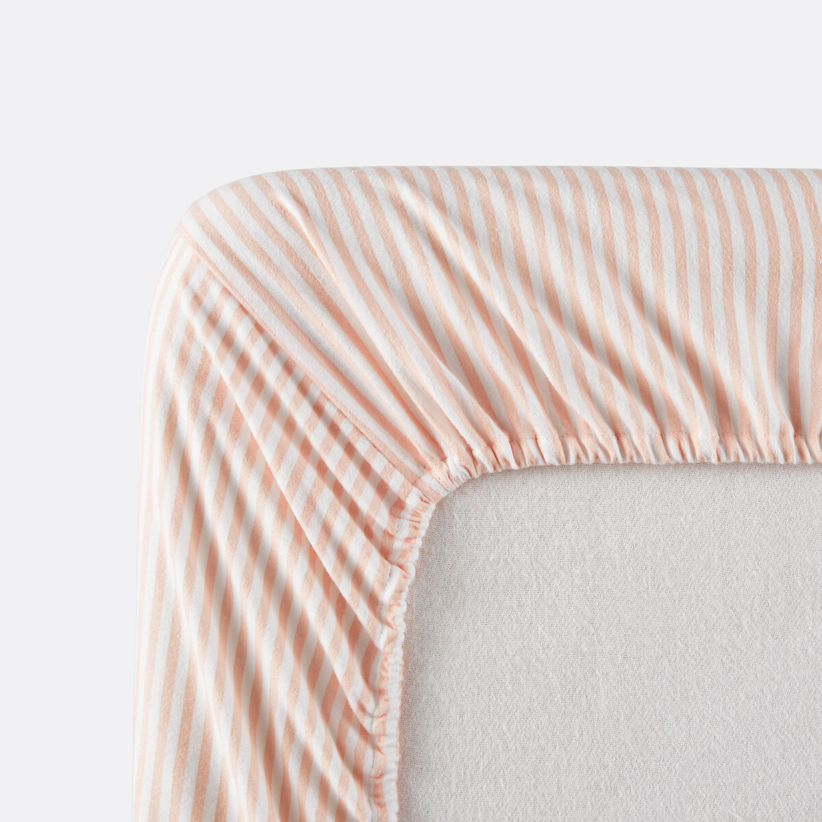Sábana bajera para cama infantil, franela, estampado de rayas, altura 25 cm, MEREDITH crudo/rosa, LA REDOUTE INTERIEURS