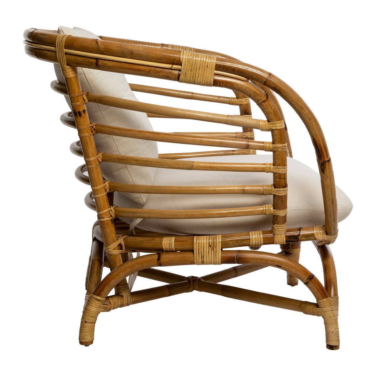 Fauteuil en rotin et coton FARAH blanc, ATMOSPHERA