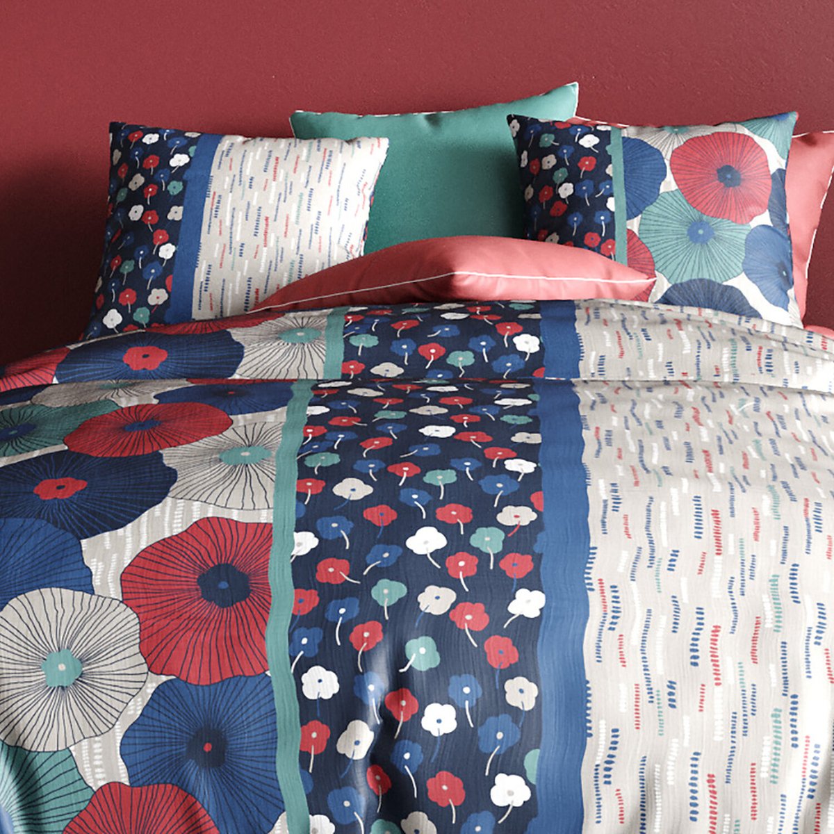 Parure housse de couette 100% coton 57fils , agueda bleu, ATELIER DU COTON