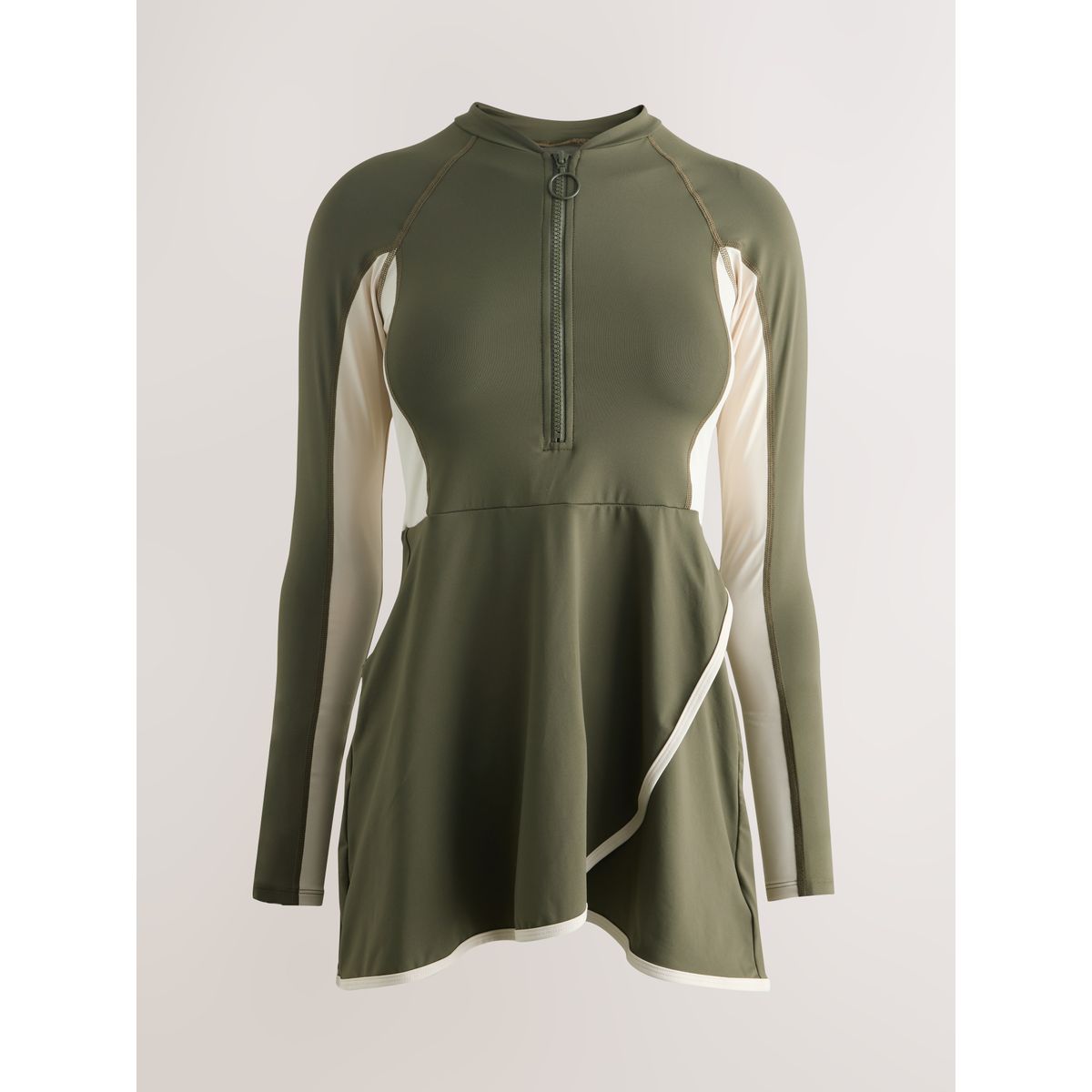 Burkini modeste, ensemble 3 pièces vert kaki/crème, NEXT