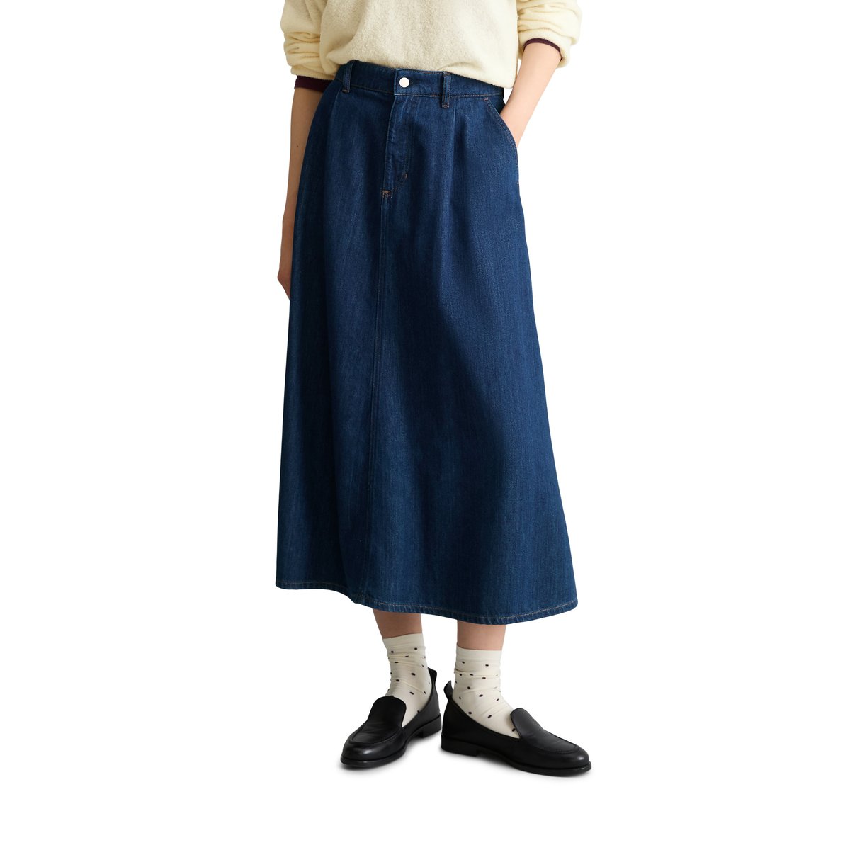 Jupe en jean évasée réalisé avec Orange Fiber bleu, MARC O’POLO DENIM