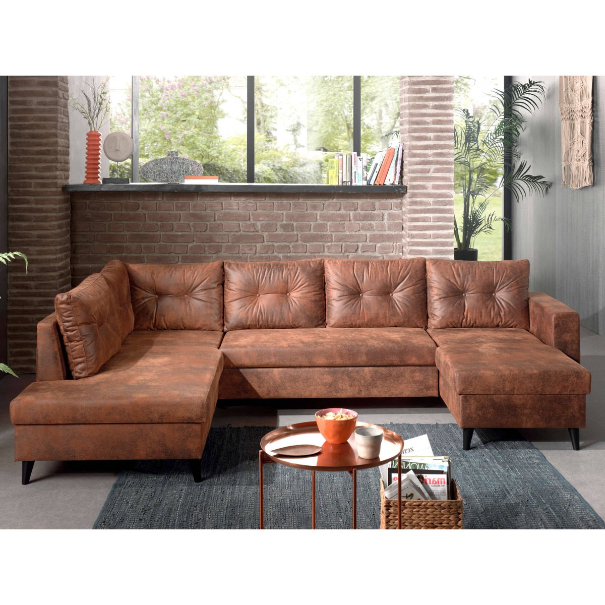 Canapé Panoramique 7 places - NORDIC marron, BEST MOBILIER