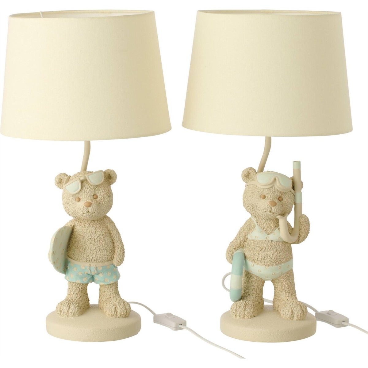 Lampe de table ours plage en résine, Lot de 2 beige et bleu clair, RECOLLECTION