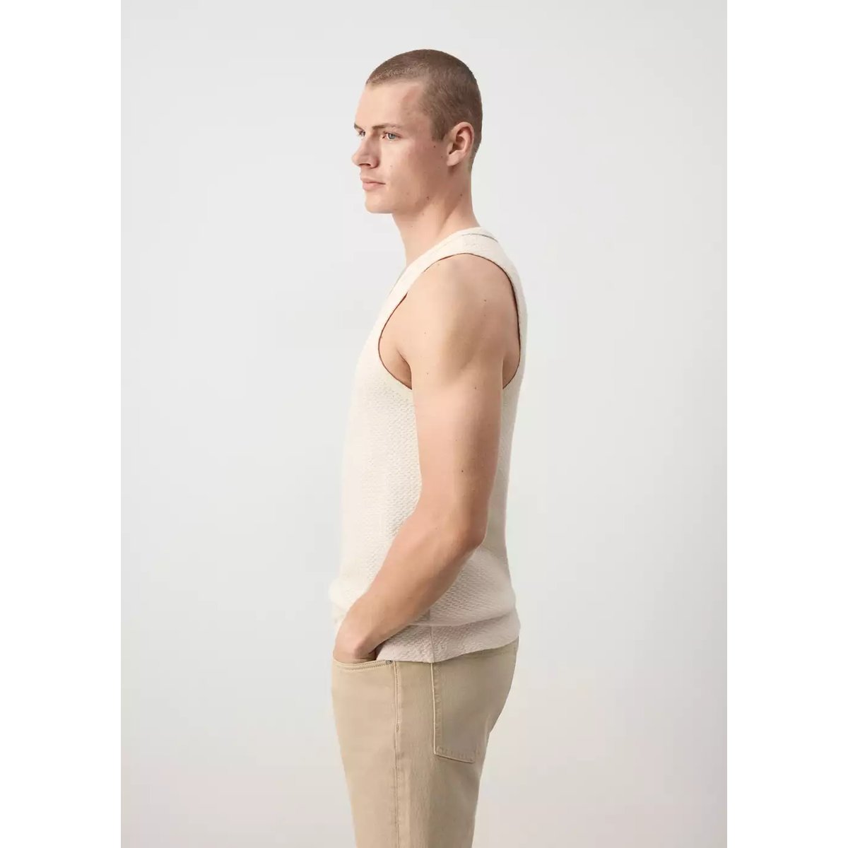 Débardeur slim-fit en coton blanc cassé, MANGO MAN