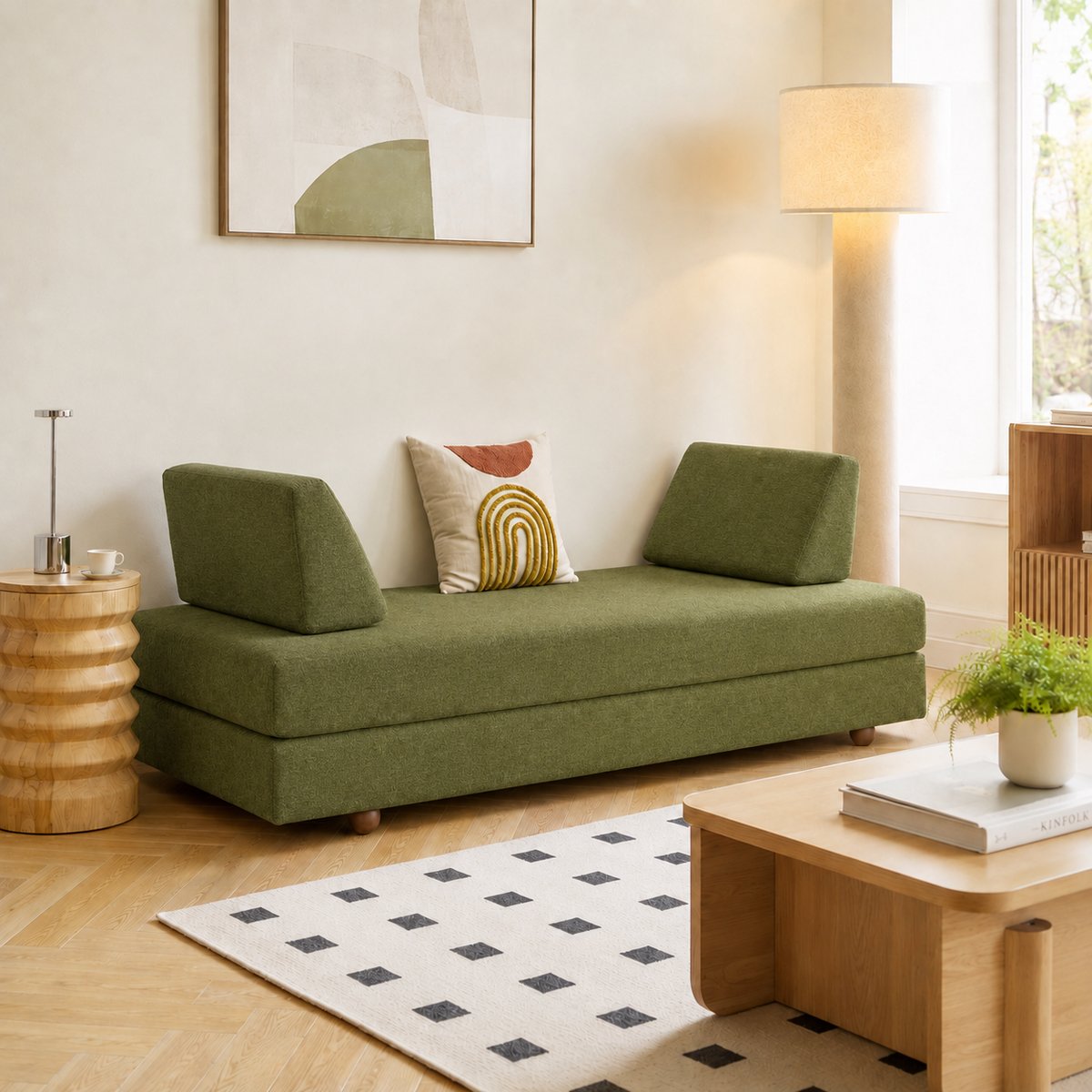 Canapé lit convertible en tissu, CASTELO vert, NORDLYS