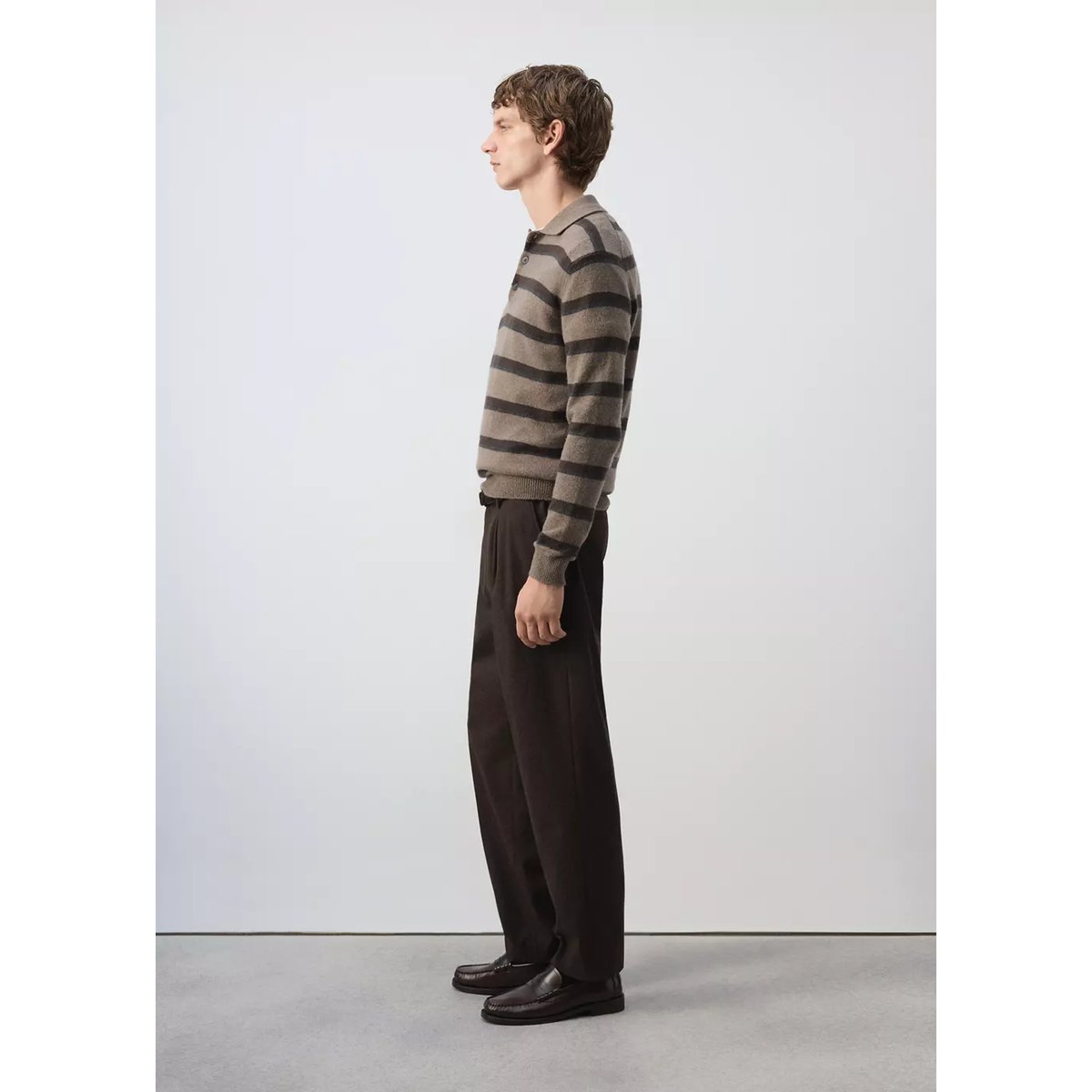 Polo en jersey mélangé laine cachemire marron moyen, MANGO MAN