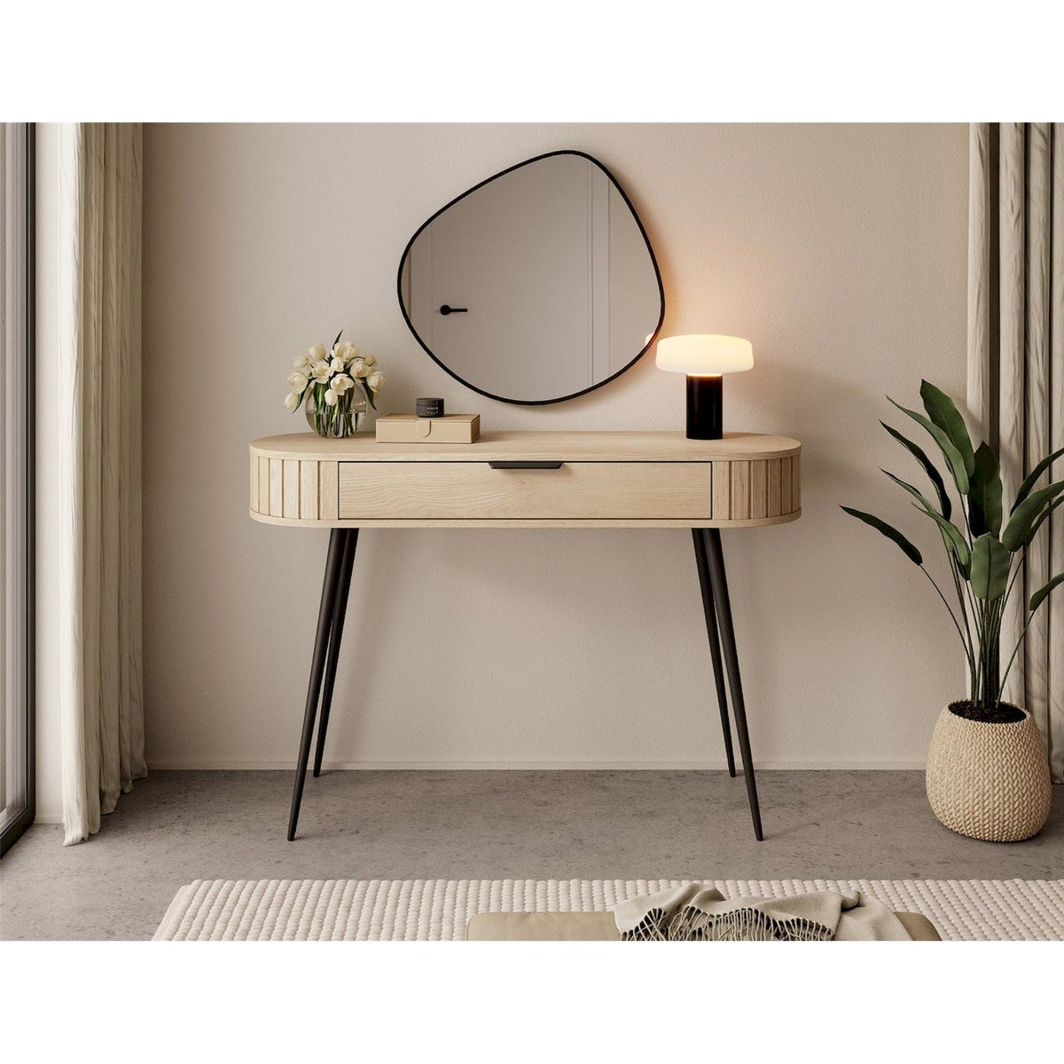 Coiffeuse en bois avec tiroir collection LOVI chêne cremona et noir, RECOLLECTION
