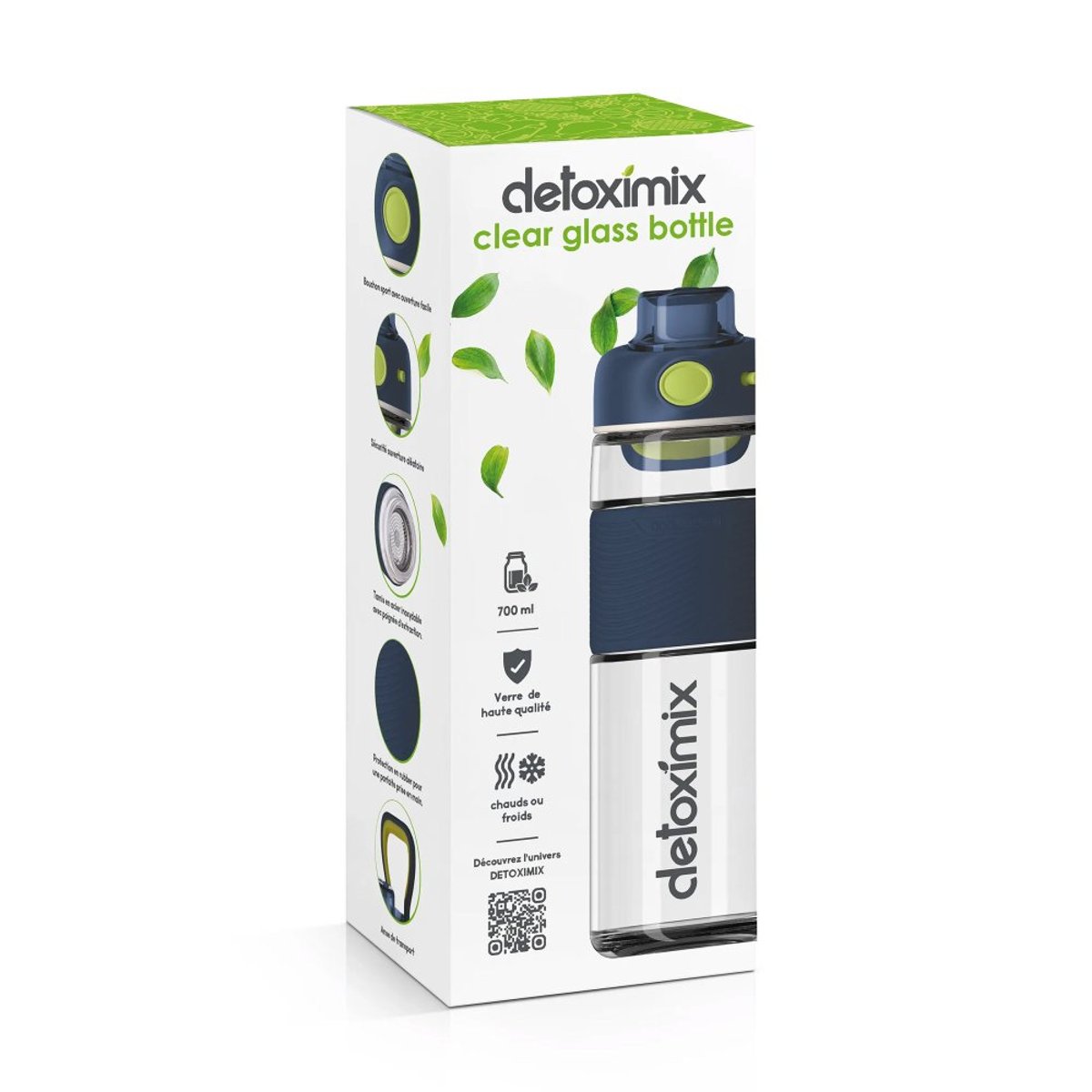 Bouteille en verre Clear Glass Bottle ocean bleu, DETOXIMIX
