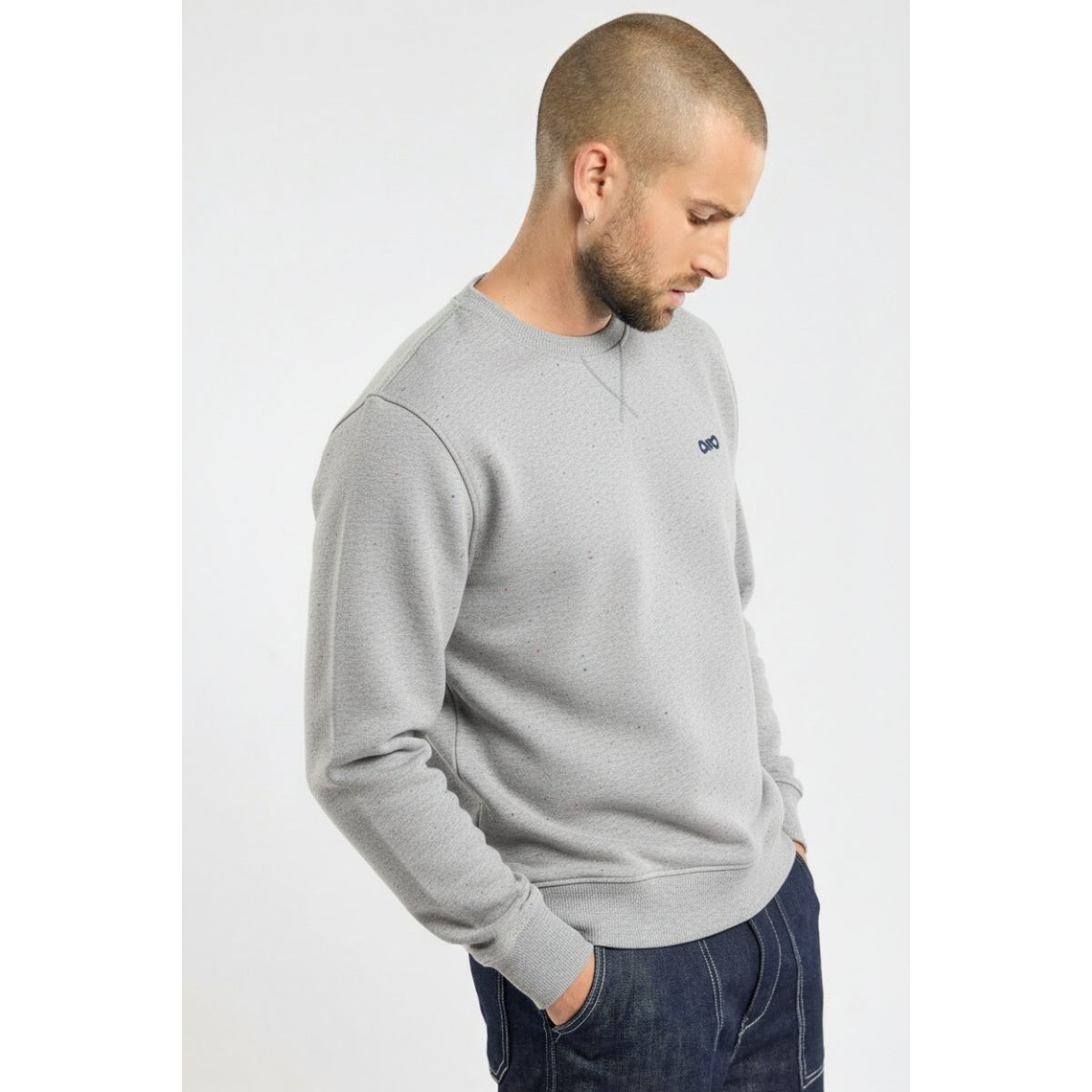 Sweat en coton et lyocel gris chiné, ARMOR-LUX