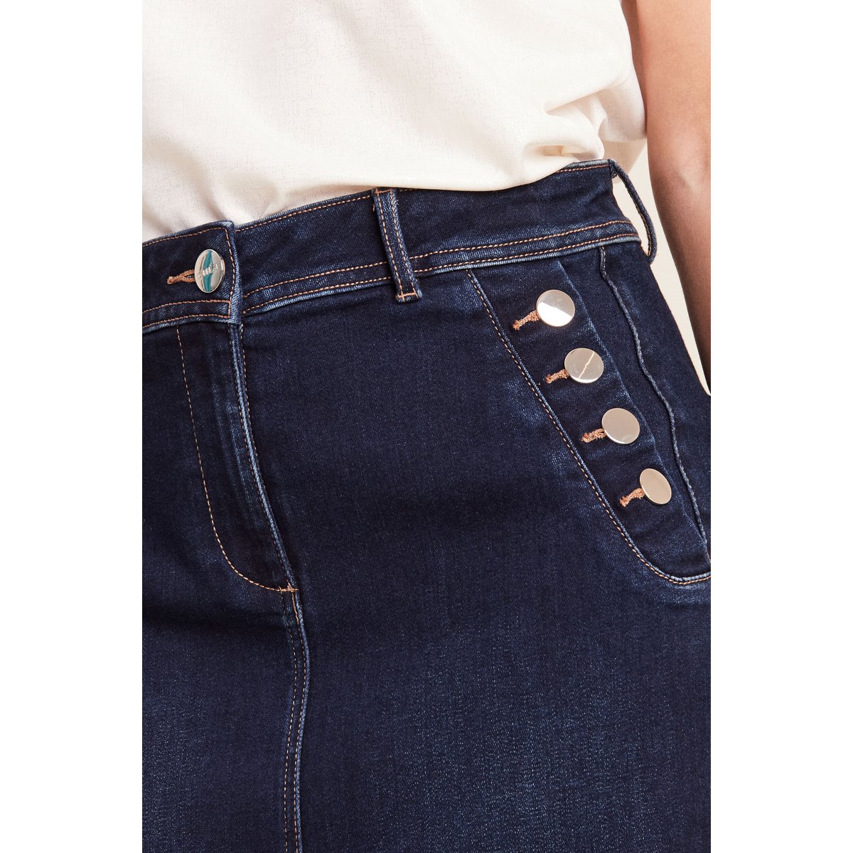 Jupe longue droite en jean denim brut, BREAL