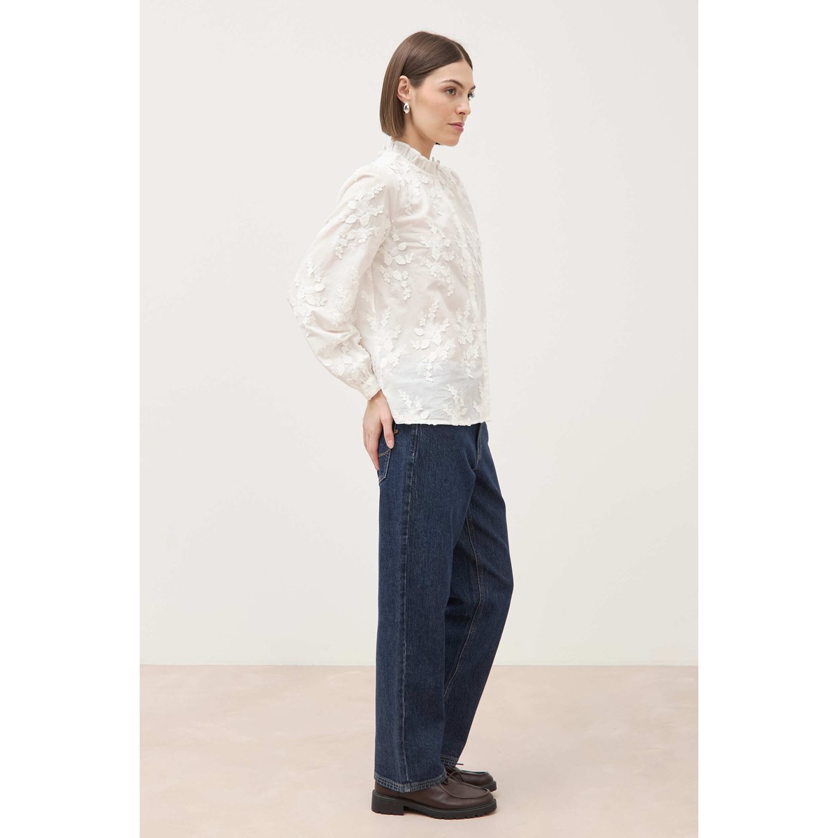 Chemise en coton manches longues ecru, BONOBO