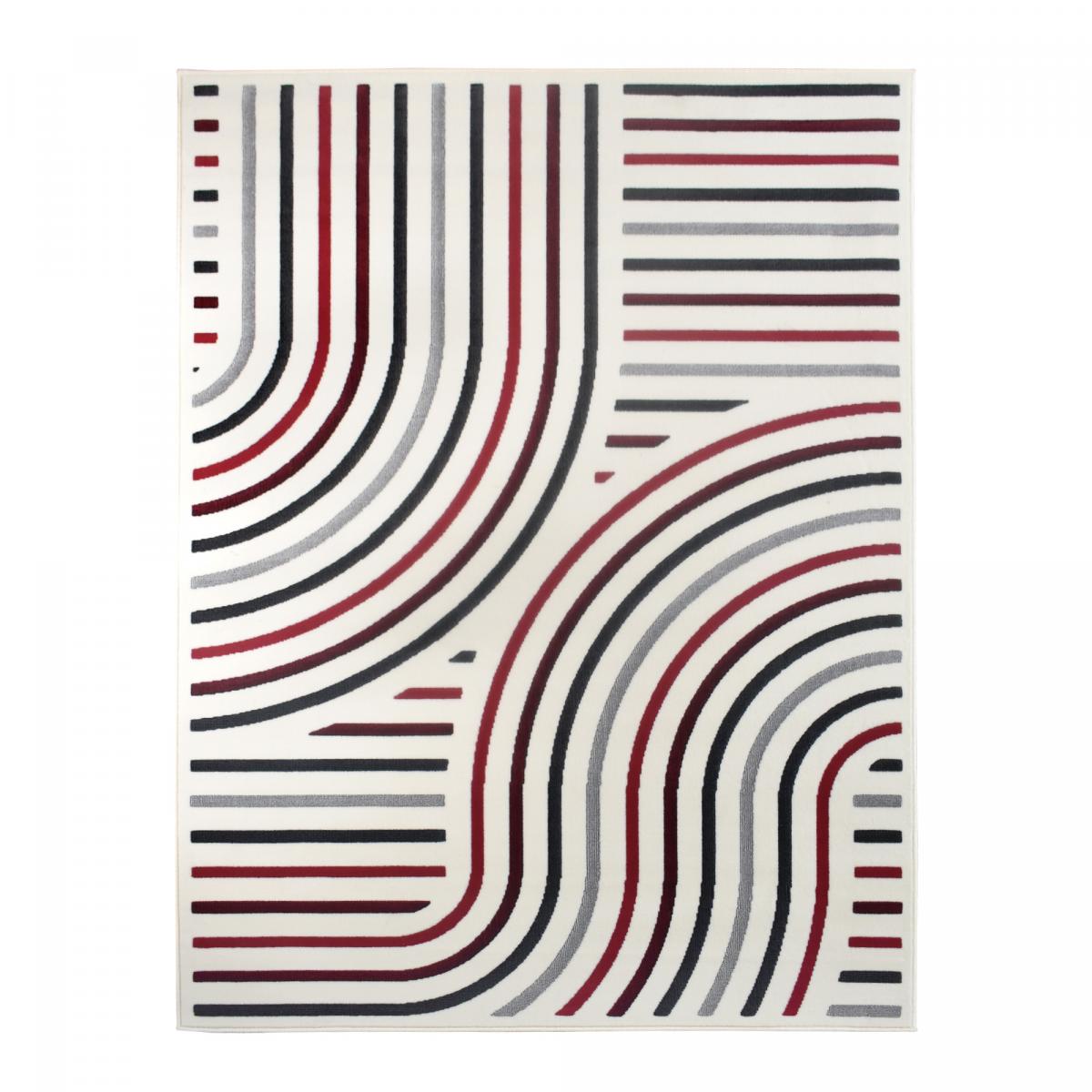 Tapis salon et chambre tissé motif géométrique LYN49 MUCOUR rouge, crème, gris, UN AMOUR DE TAPIS