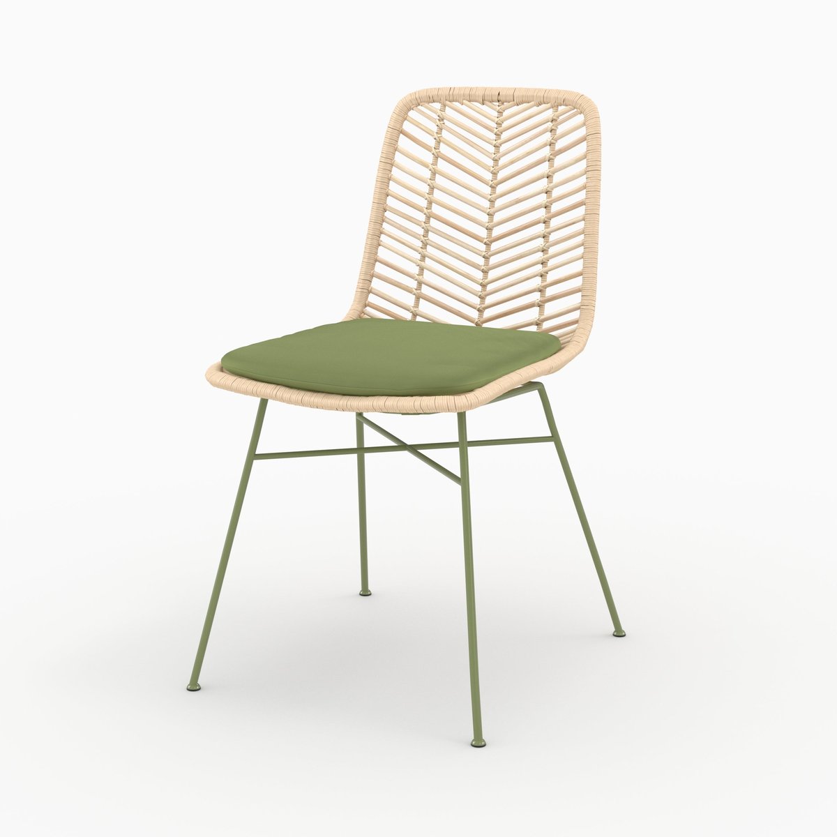 Chaises en rotin et tissu - TAMARA vert olive, MAISON PAVANE