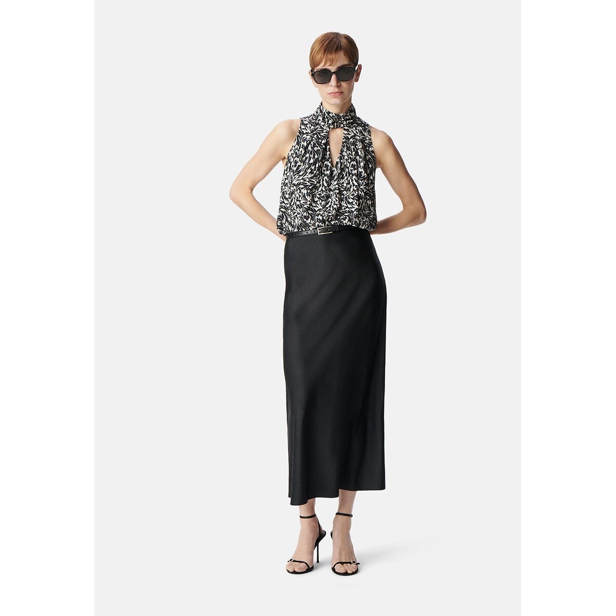 Sleeveless Blouse with High Neck, Graphic Print black, IKKS