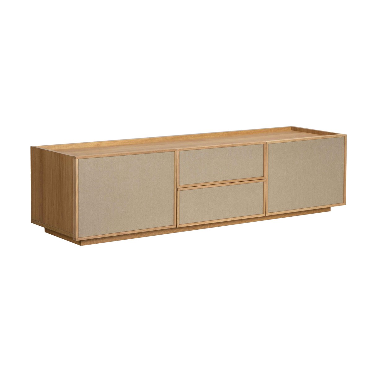 Meuble TV effet bois 150 cm en tissu style scandinave, TOMY bois clair, OVIALA