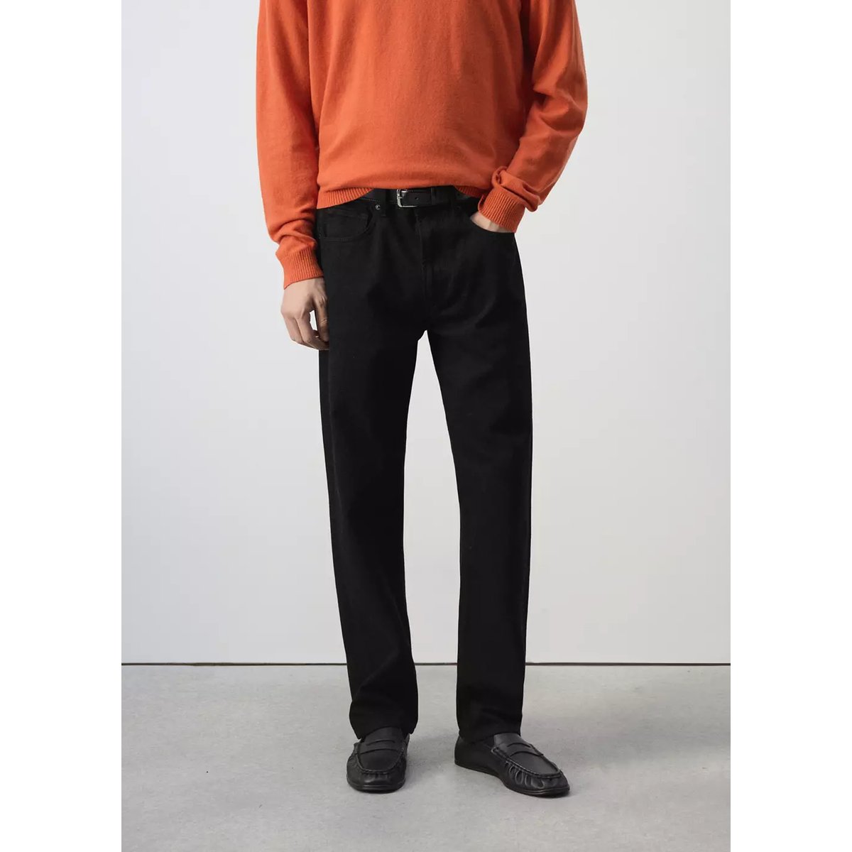 Jean 100 % coton relaxed-fit black denim, MANGO MAN