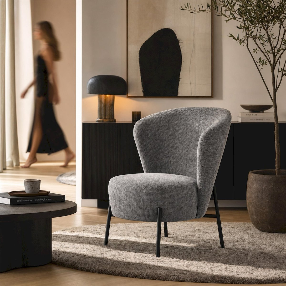 Fauteuil de salon en chenille collection CEZAR gris cremona, RECOLLECTION