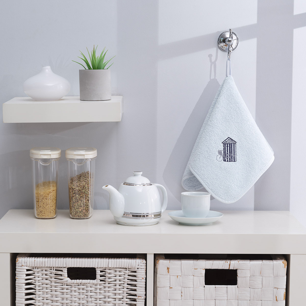 Lot de 3 torchons carrés en éponge coton BORD DE MER nuage, SENSEI MAISON