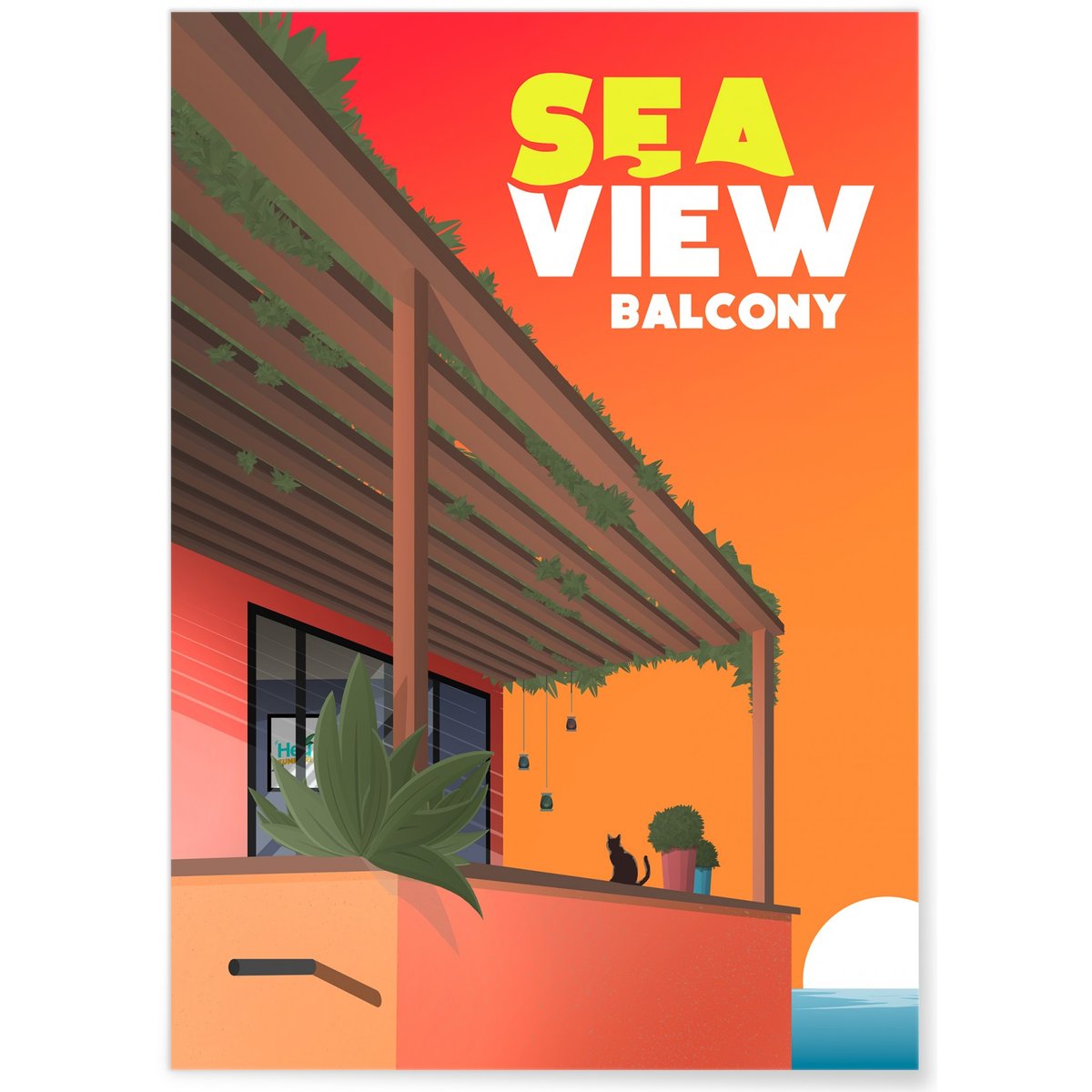 Affiche Sea View Balcony blanc, L'AFFICHERIE