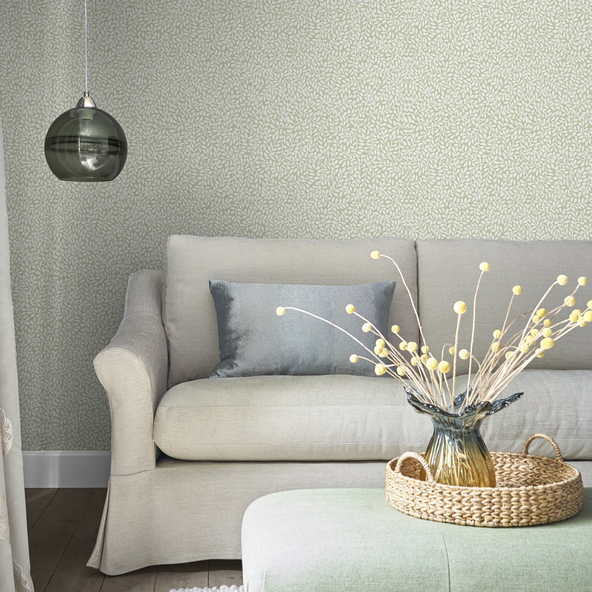 Papier peint Feuillage Little Vines vert anis, LAURA ASHLEY