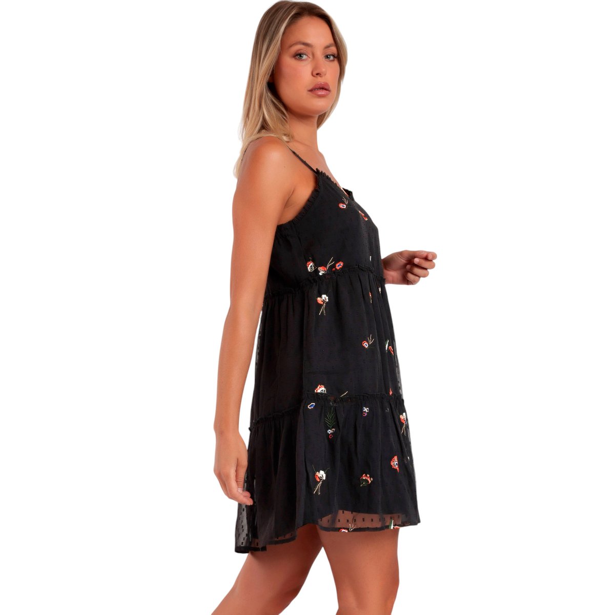 Robe estivale fines bretelles Oriental Flowers noir, ADMAS