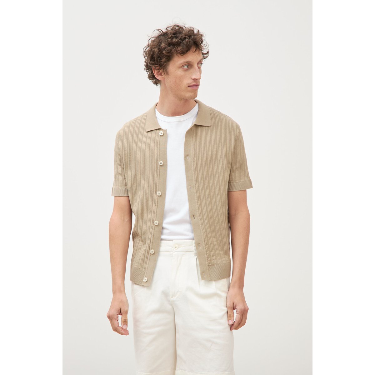 Chemise en coton manches courtes gris, BONOBO