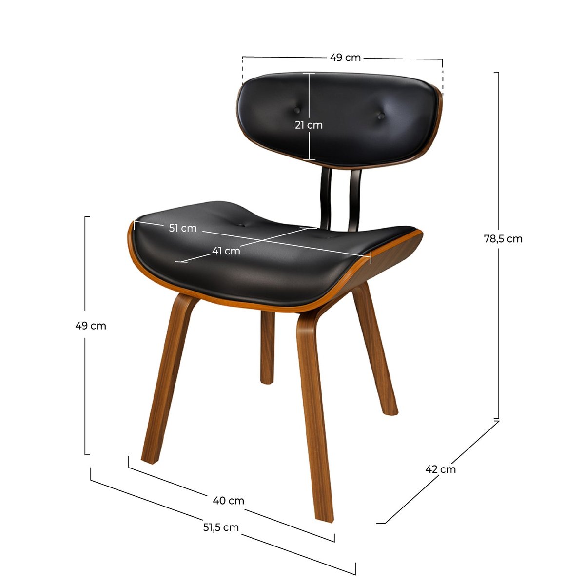 Chaise en PU et pieds en bois plié - PÉTRUS noir et bois foncé, MAISON PAVANE