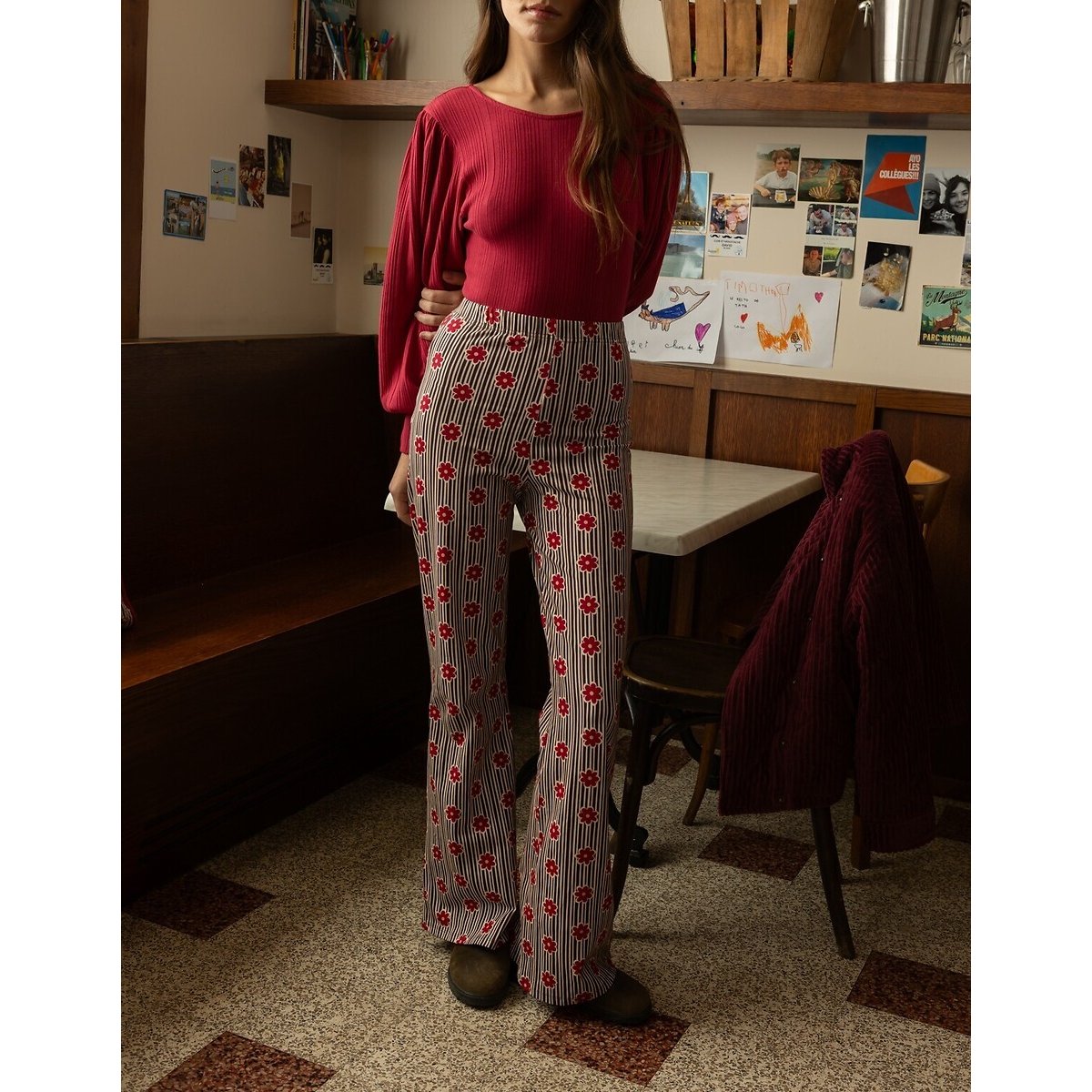 Legging flare fleuri, LUSO groseille, APACHES COLLECTIONS