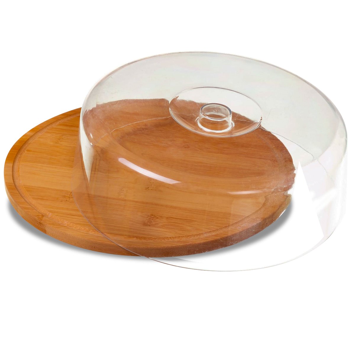 Plateau fromage rond bambou et cloche acrylique 28x28x10cm bois, WADIGA